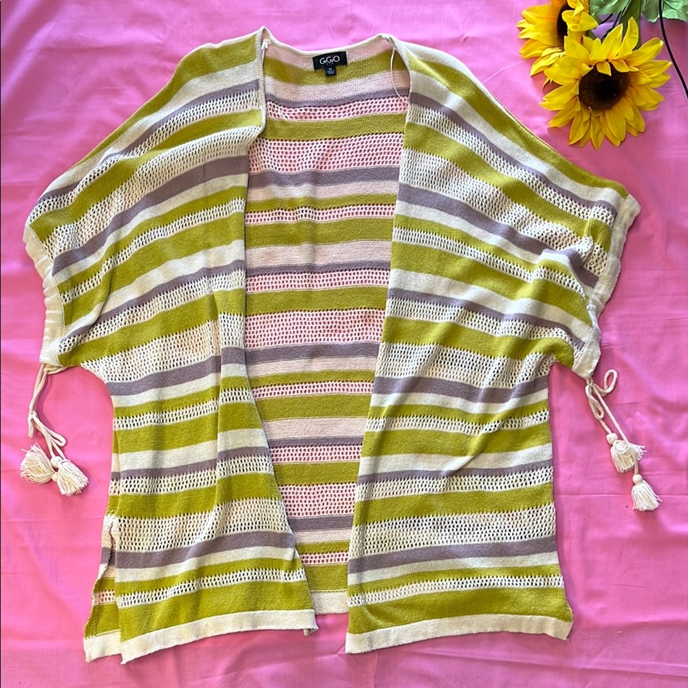 Women's Striped Kimono - Green and Cream and Lavedar